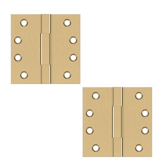 Deltana Solid Brass 4" x 4" Standard Square Knuckle Door Hinge (Sold as a Pair) in Brushed Brass