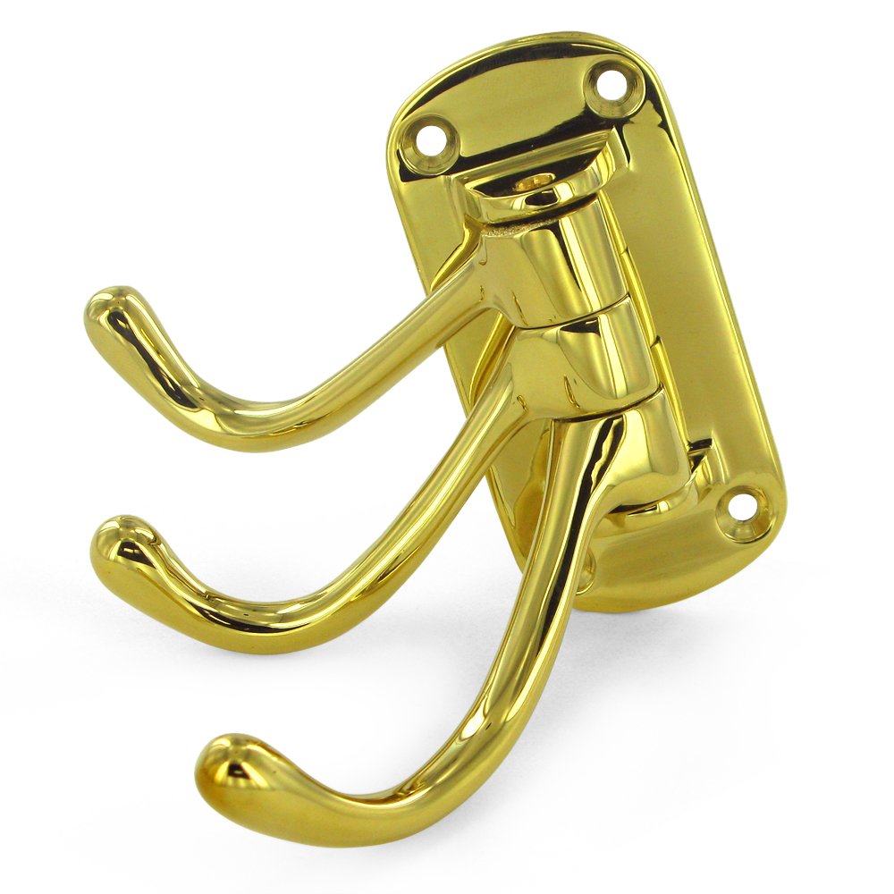 Deltana Solid Brass 4" Projection Heavy Duty Triple Swivel Hook in PVD Brass