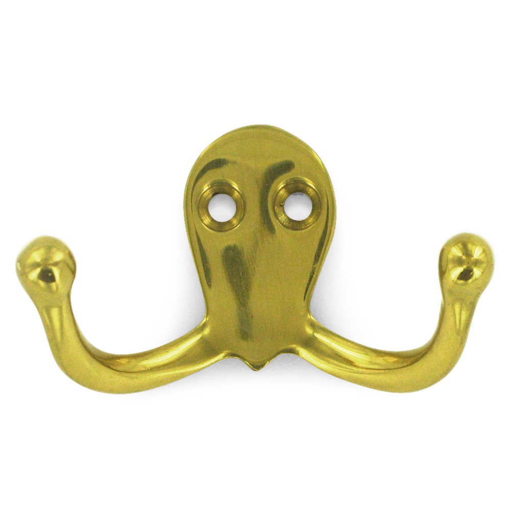 Deltana Solid Brass Double Hook in Polished Brass