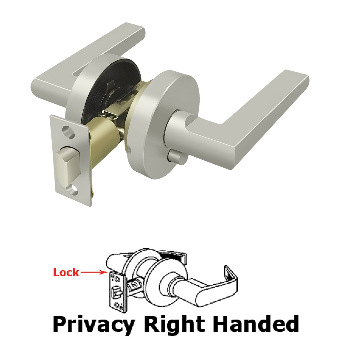 Deltana Right Handed Portmore Lever Privacy in Brushed Nickel