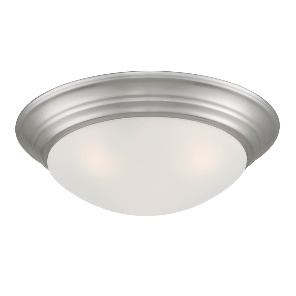 Designers Fountain 2 Light Flush Mount in Brushed Nickel with Etched Glass 