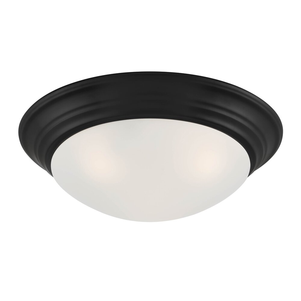 Designers Fountain 2 Light Flush Mount in Matte Black with Etched Glass 