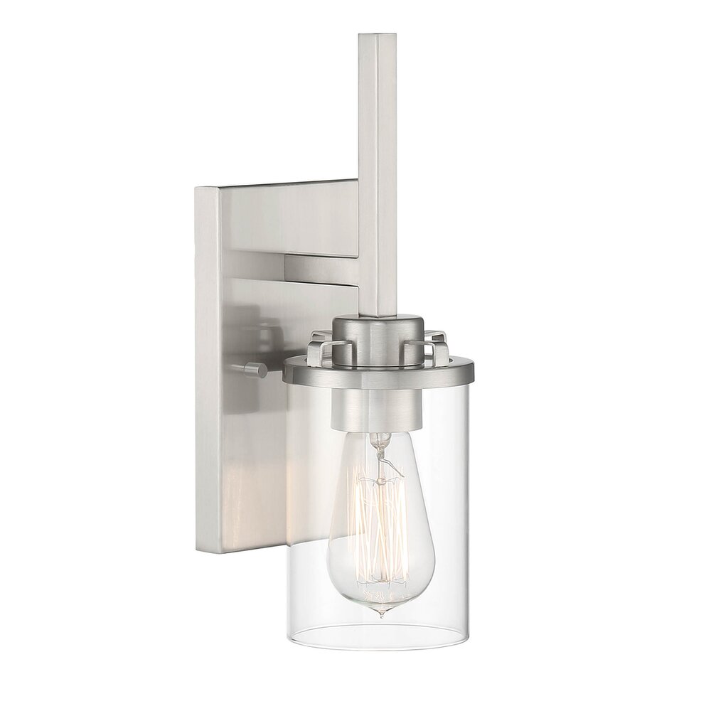 Designers Fountain 1 Light Wall Sconce in Brushed Nickel with Clear Glass 