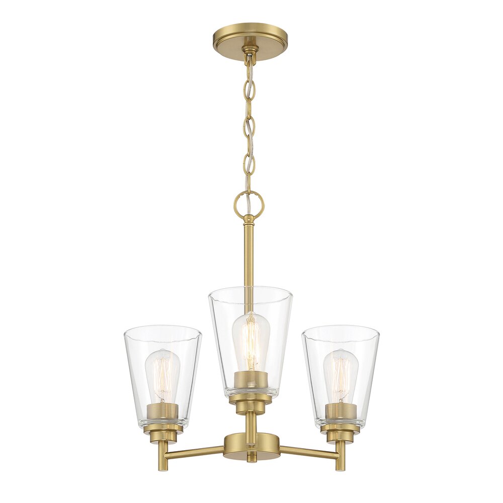 Designers Fountain 3 Light Chandelier in Brushed Gold with Clear Glass