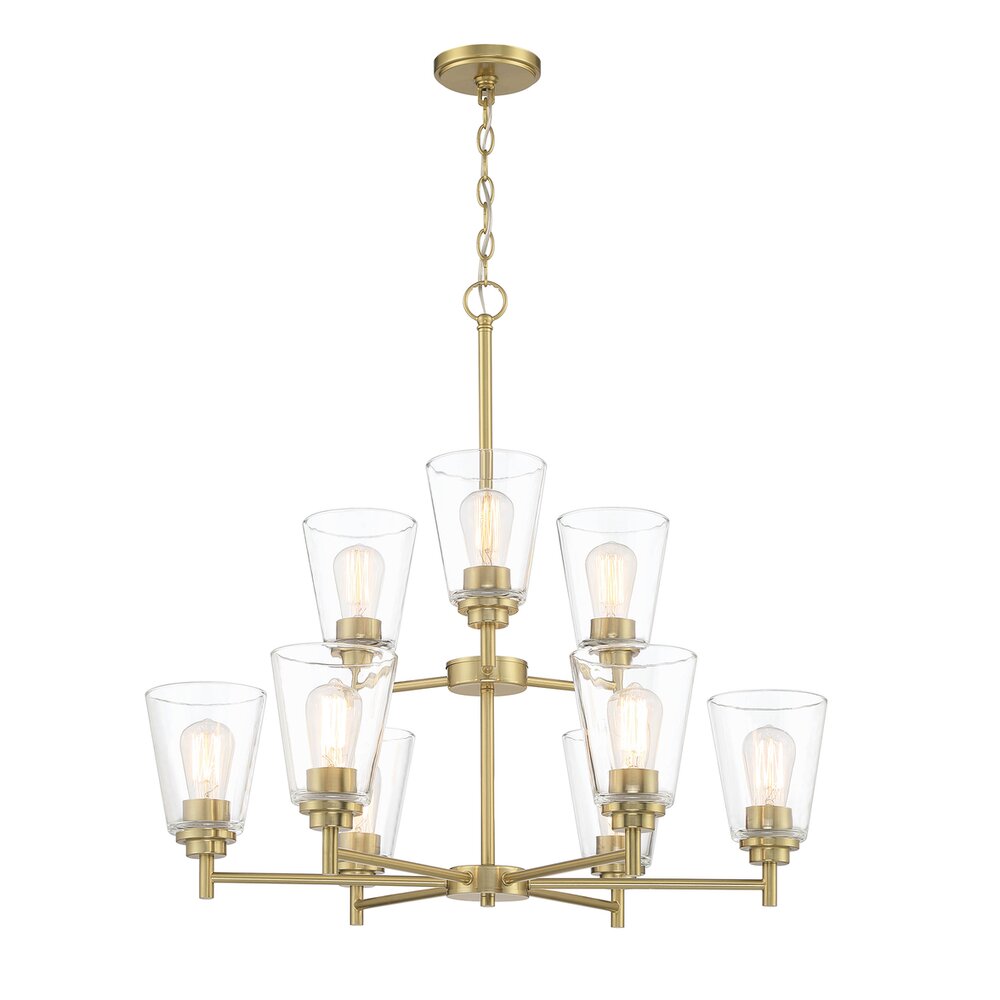 Designers Fountain 9 Light Chandelier in Brushed Gold with Clear Glass