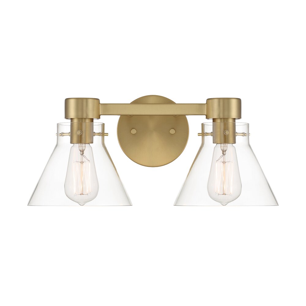 Designers Fountain 16.5" 2-Light Contemporary Vanity Light in Brushed Gold with Clear Blown Glass Shades
