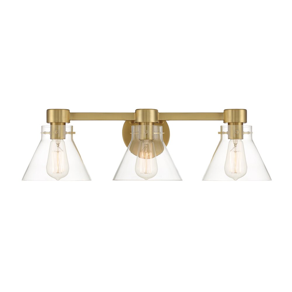 Designers Fountain 25" 3-Light Contemporary Vanity Light in Brushed Gold with Clear Blown Glass Shades