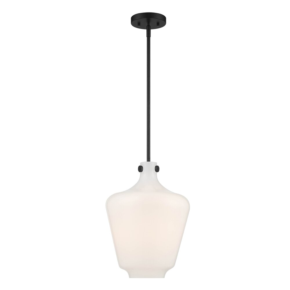 Designers Fountain 1 Light Pendant in Matte Black with Gloss Opal Glass 