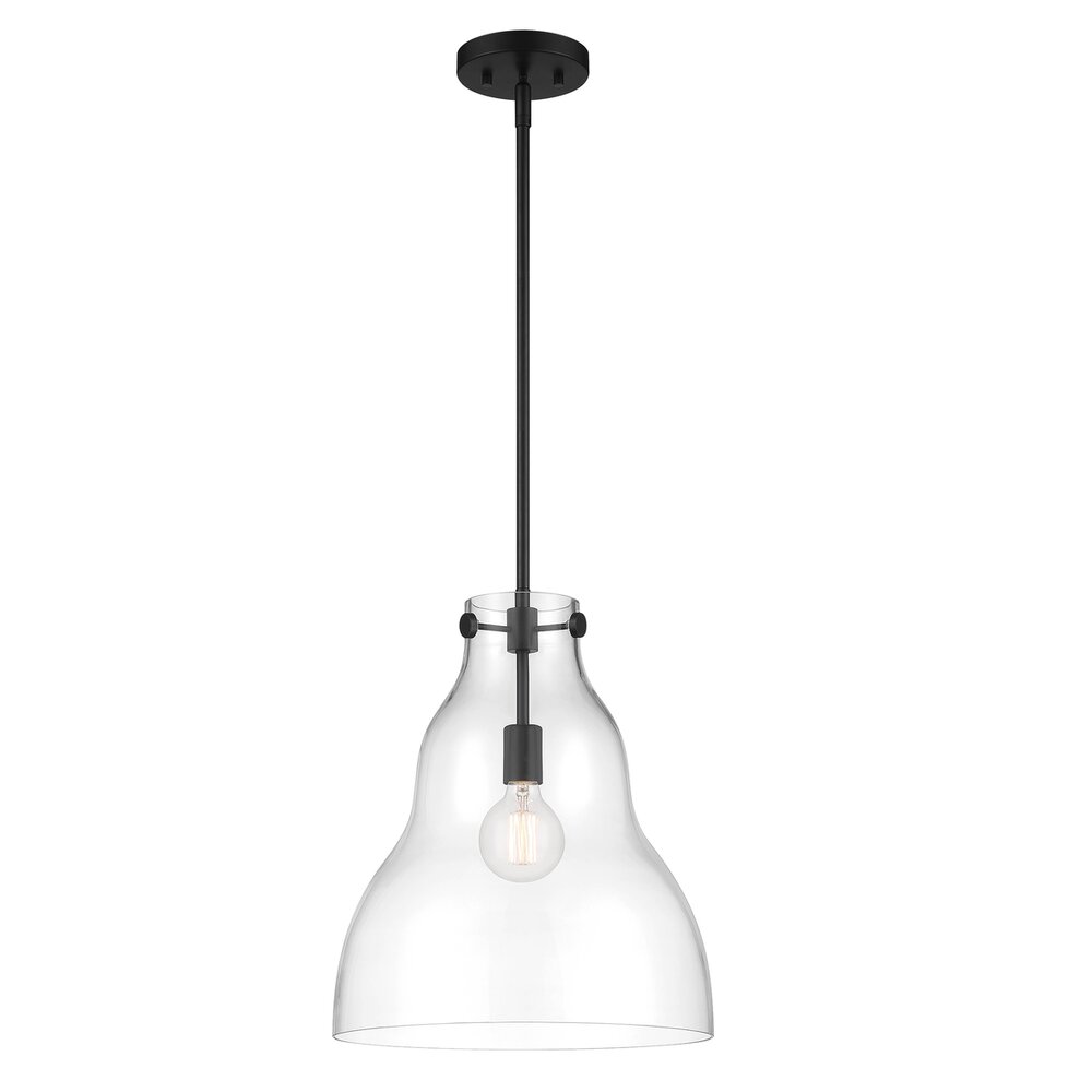 Designers Fountain 1 Light Pendant in Matte Black with Clear Glass