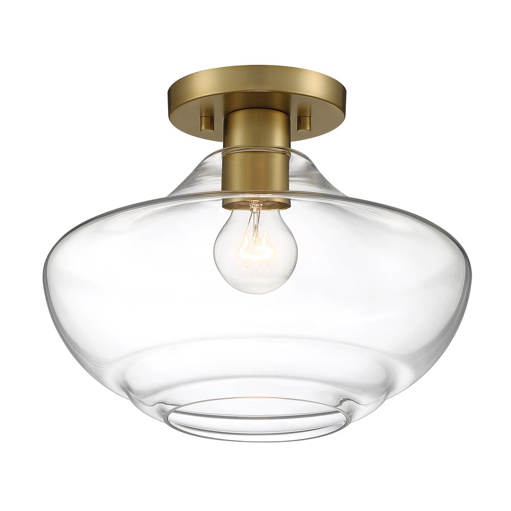 Designers Fountain 1 Light Semi Flush in Brushed Gold with Clear Glass 