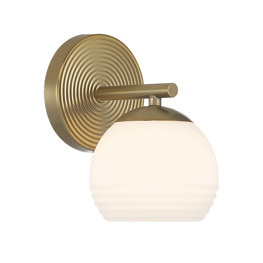 Designers Fountain 1 Light Wall Sconce in Brushed Gold with Etched Opal Glass 