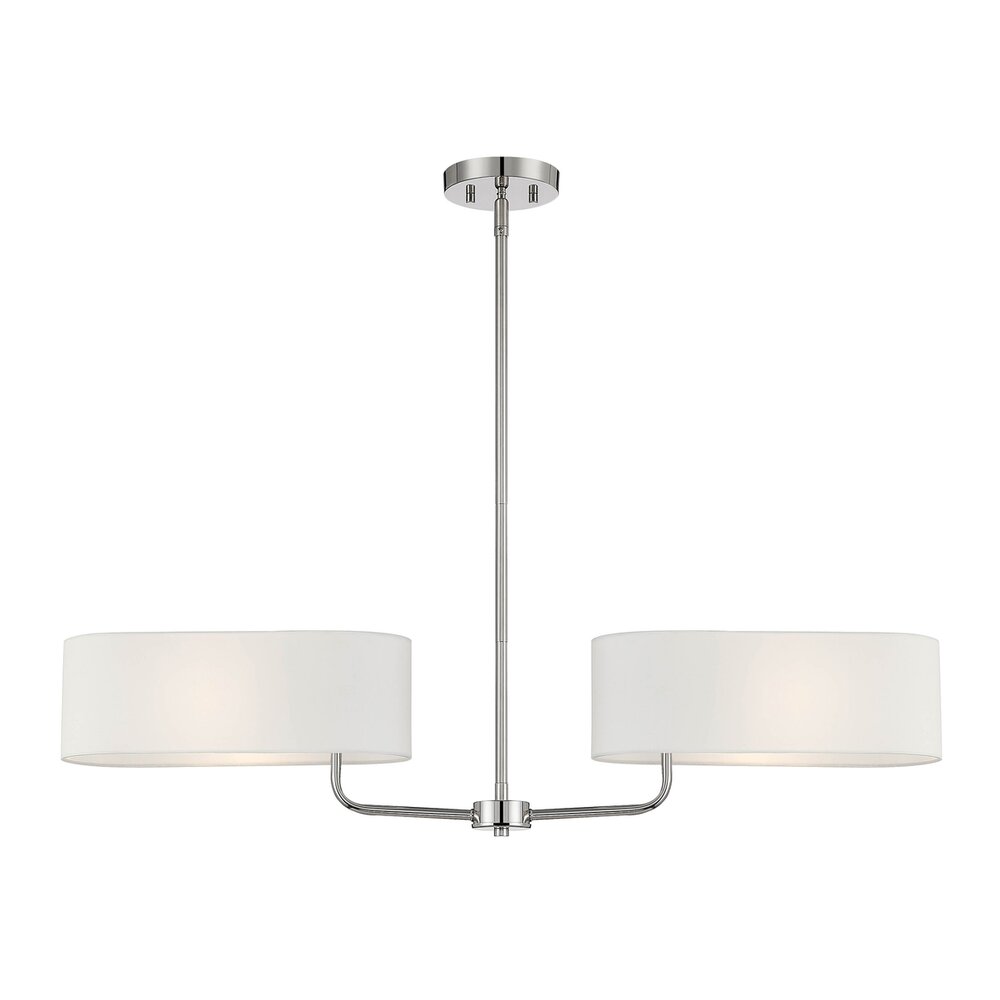 Designers Fountain 2 Light Island in Polished Nickel with White Fabric Shade 