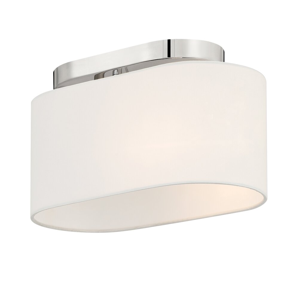 Designers Fountain 1 Light Semi Flush in Polished Nickel with White Fabric Shade 