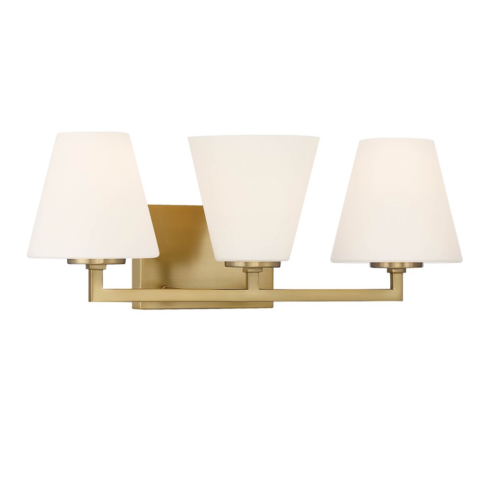 Designers Fountain 3 Light Vanity in Brushed Gold with Etched Opal Glass 