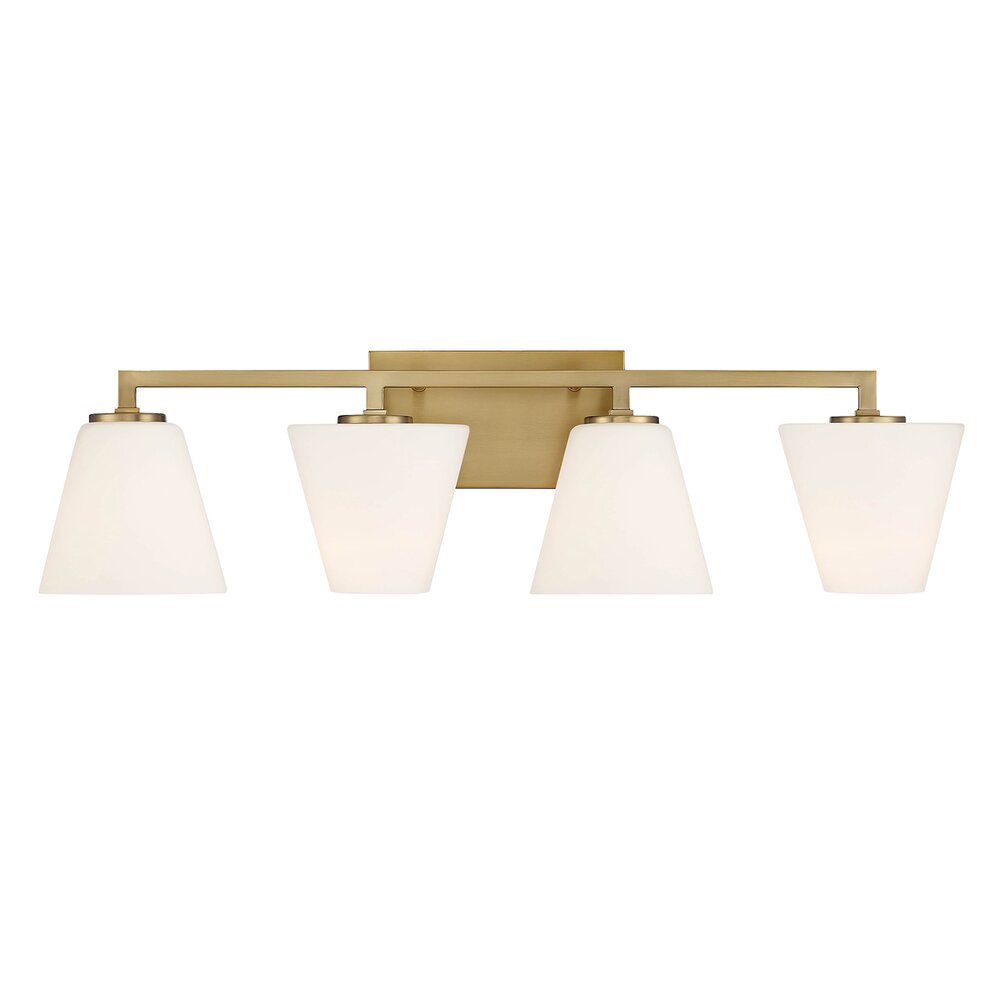Designers Fountain 4 Light Vanity in Brushed Gold with Etched Opal Glass 