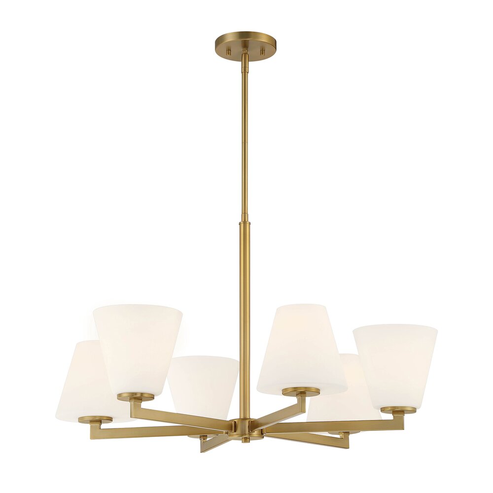 Designers Fountain 6 Light Chandelier in Brushed Gold with Etched Opal Glass 