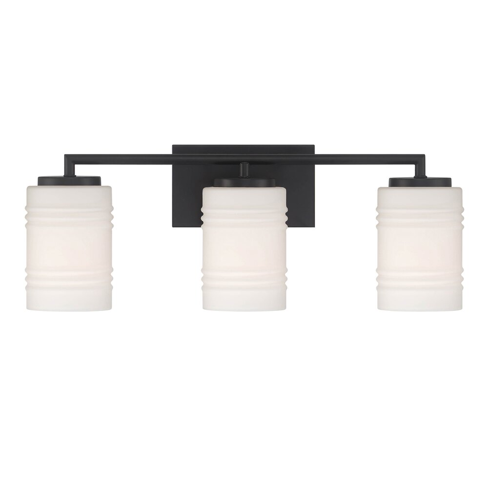 Designers Fountain 3 Light Vanity in Matte Black with Etched Opal Glass 