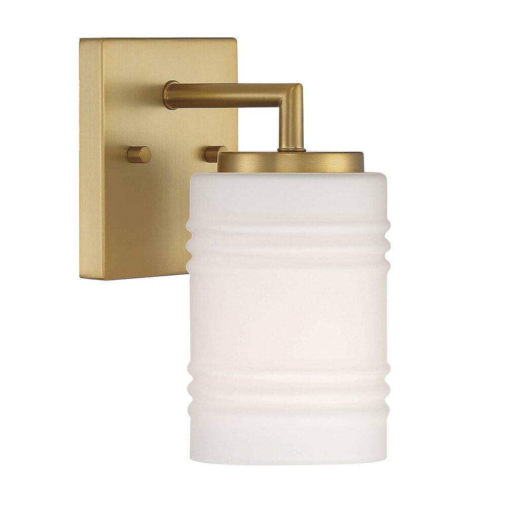Designers Fountain 1 Light Wall Sconce in Brushed Gold with Etched Opal Glass 