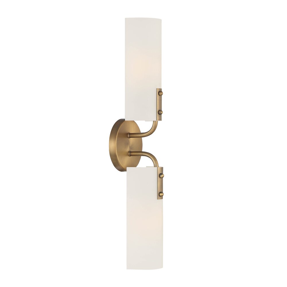 Designers Fountain 2 Light Wall Sconce in Old Satin Brass with Etched White Glass