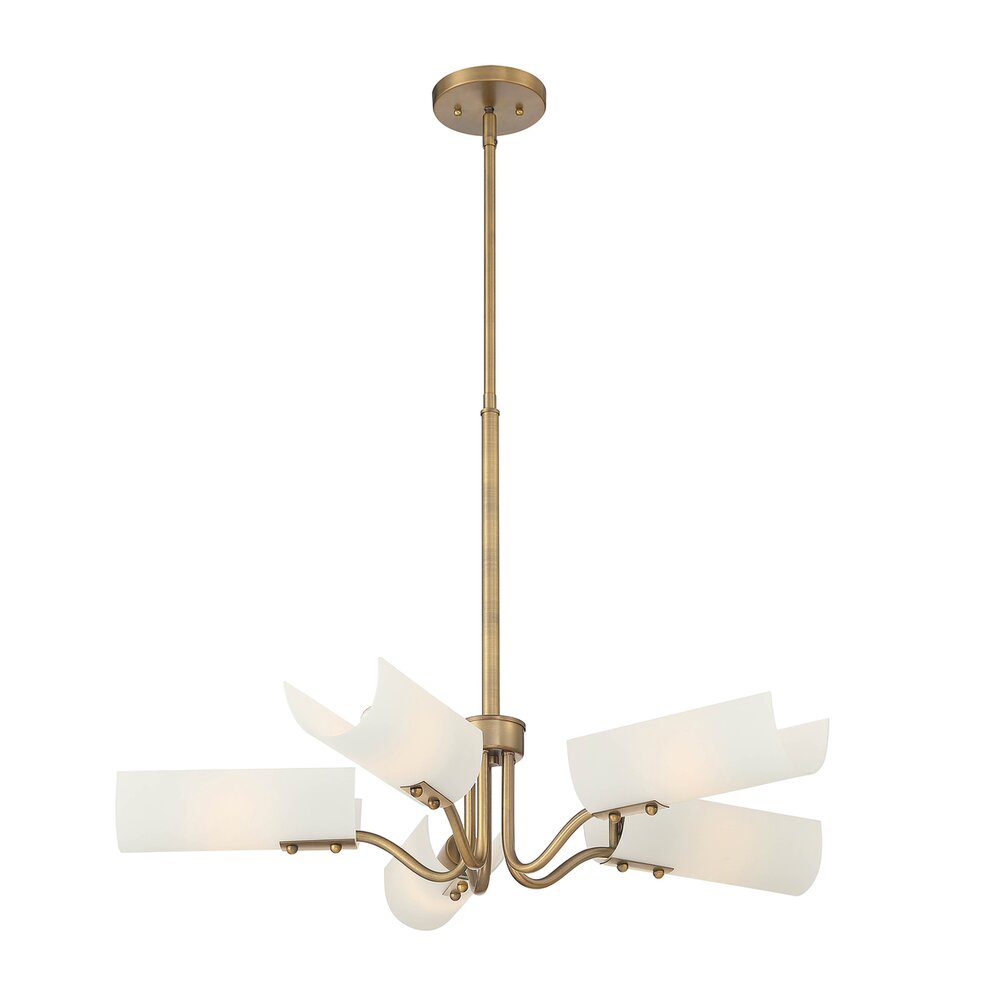 Designers Fountain 5 Light Chandelier in Old Satin Brass with Etched White Glass