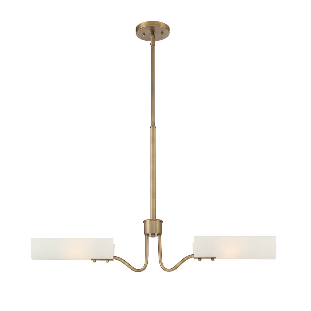 Designers Fountain 2 Light Island in Old Satin Brass with Etched White Glass