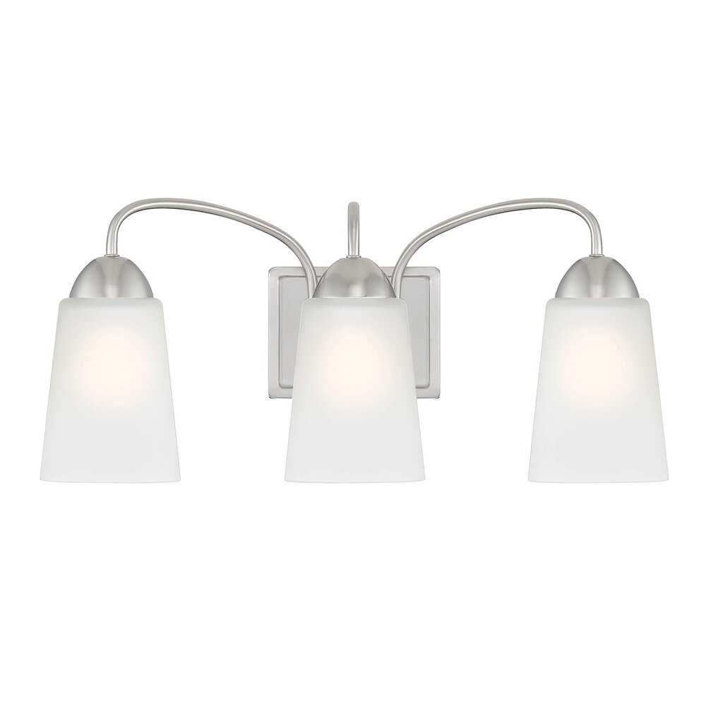 Designers Fountain 3 Light Vanity in Brushed Nickel with Frosted Glass 