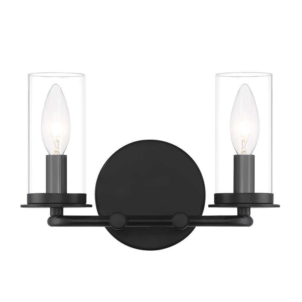 Designers Fountain 2 Light Vanity in Matte Black with Clear Glass 