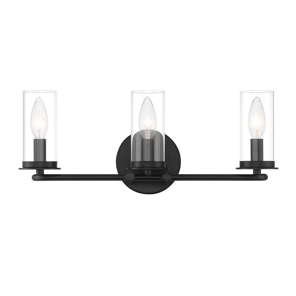 Designers Fountain 3 Light Vanity in Matte Black with Clear Glass 