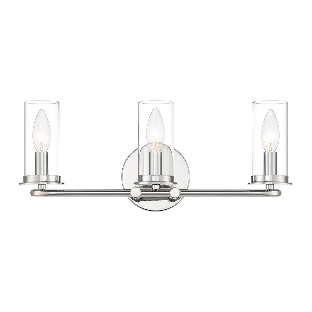 Designers Fountain 3 Light Vanity in Polished Nickel with Clear Glass 