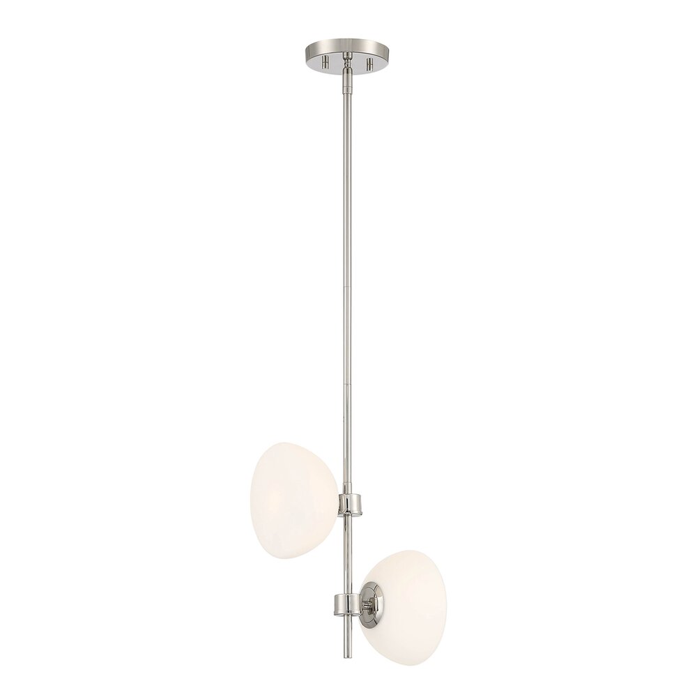 Designers Fountain 2 Light Pendant in Polished Nickel with Etched Opal Glass 