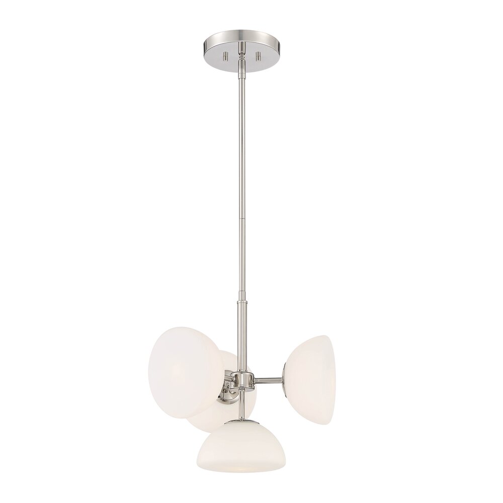 Designers Fountain 4 Light Chandelier Convertible in Polished Nickel with Etched Opal Glass 