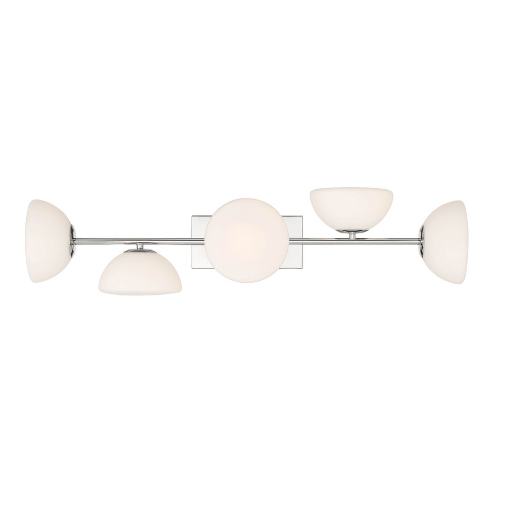 Designers Fountain 5 Light Vanity in Polished Nickel with Etched Opal Glass 