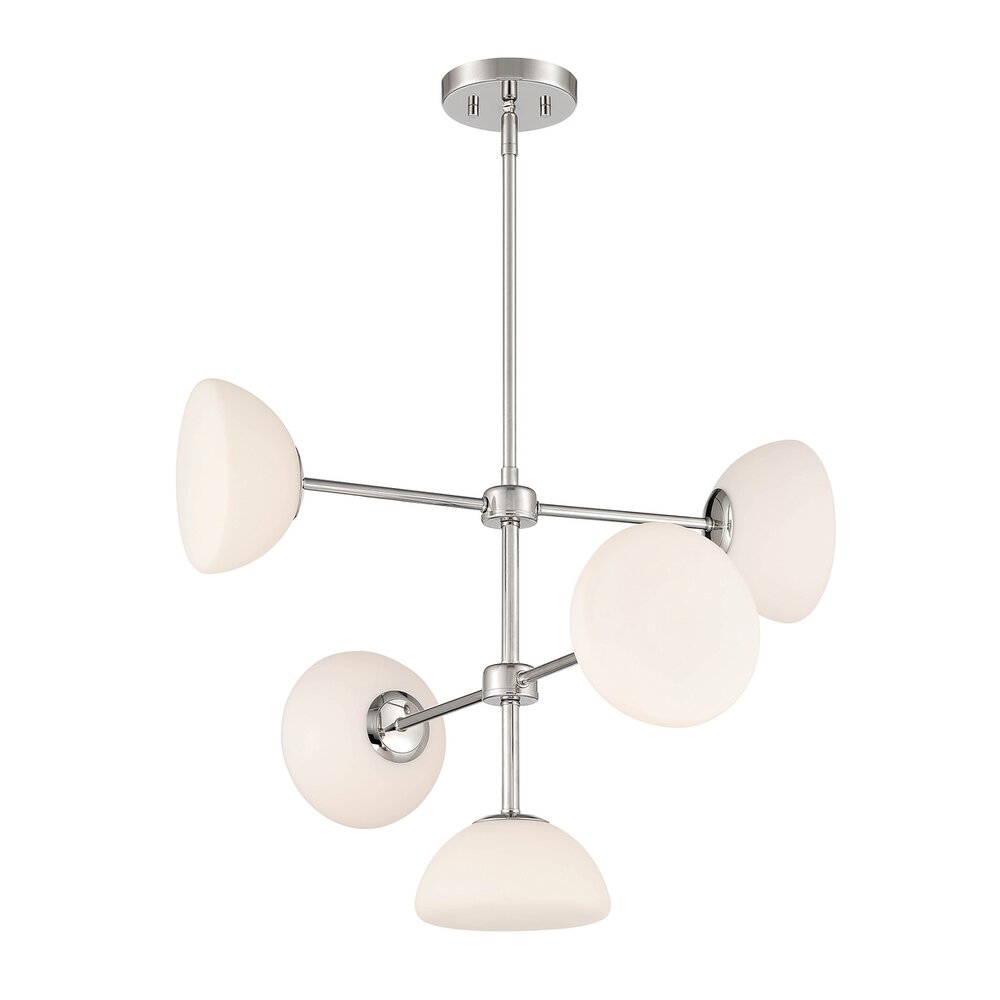 Designers Fountain 5 Light Chandelier in Polished Nickel with Etched Opal Glass 