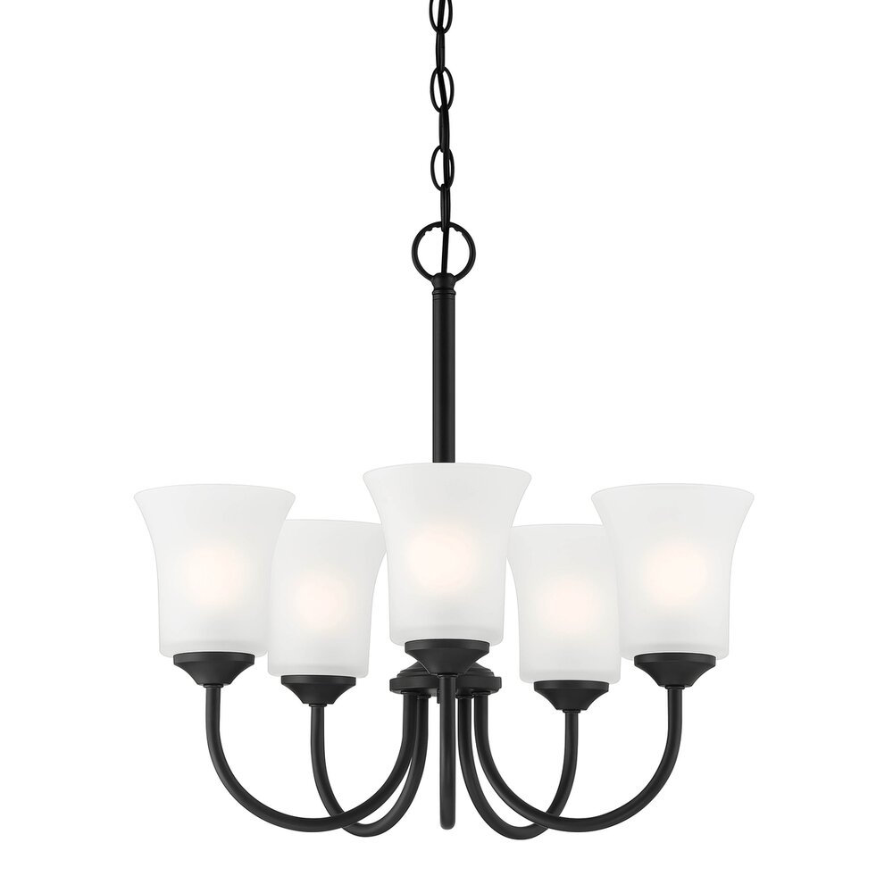 Designers Fountain 5 Light Chandelier in Matte Black with Frosted Glass 