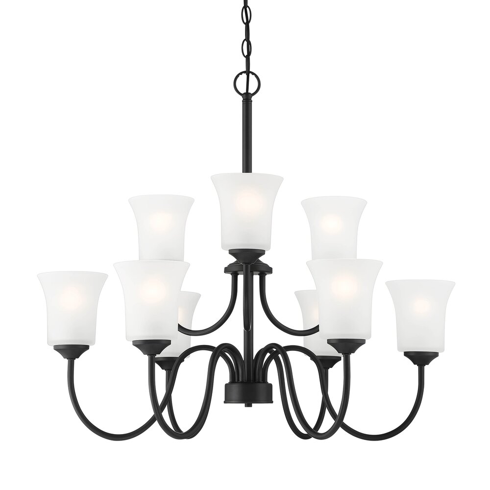 Designers Fountain 9 Light Chandelier in Matte Black with Frosted Glass 