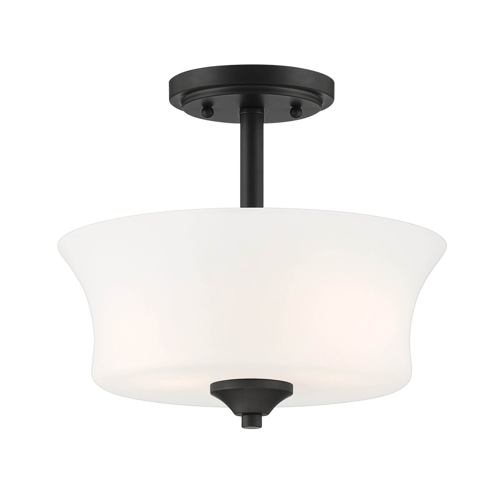 Designers Fountain 2 Light Semi Flush in Matte Black with Frosted Glass 