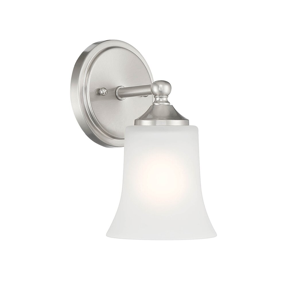 Designers Fountain 1 Light Wall Sconce in Brushed Nickel with Frosted Glass 