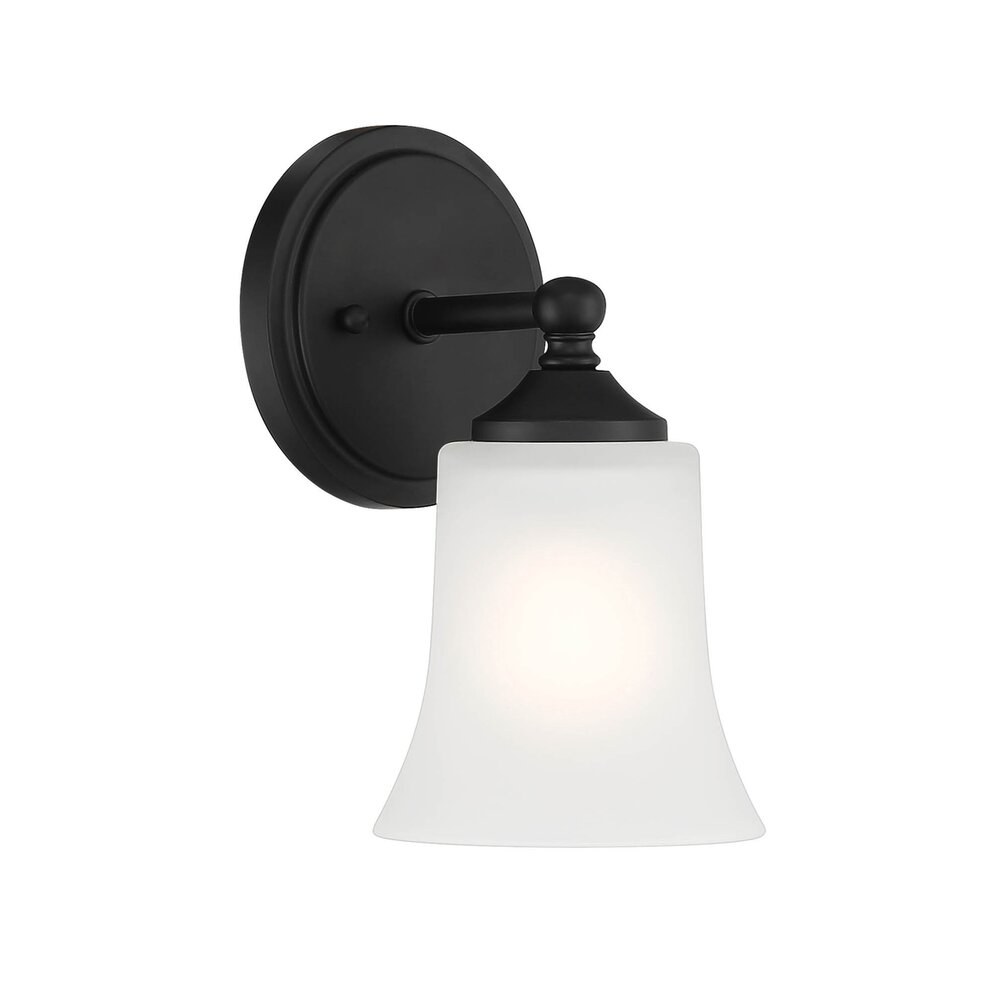 Designers Fountain 1 Light Wall Sconce in Matte Black with Frosted Glass 