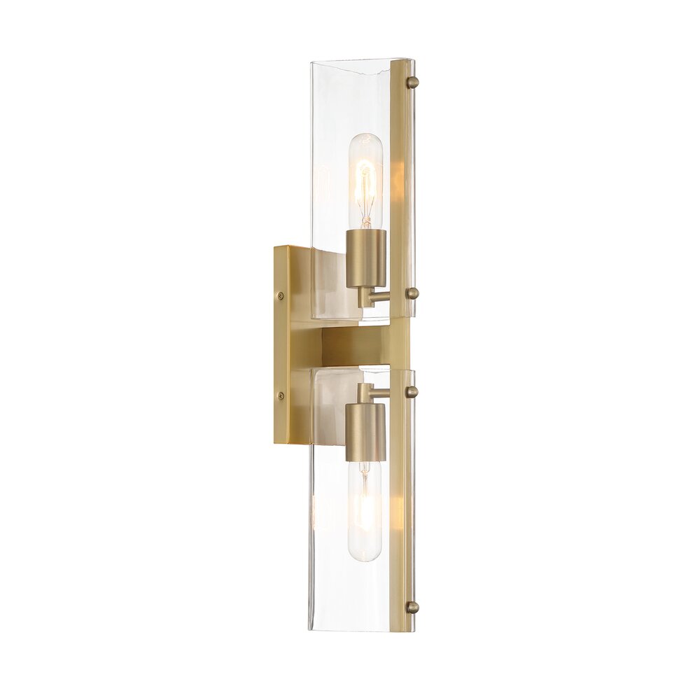 Designers Fountain 22.25" 2-Light Modern Wall Sconce Light in Brushed Gold with Clear Glass