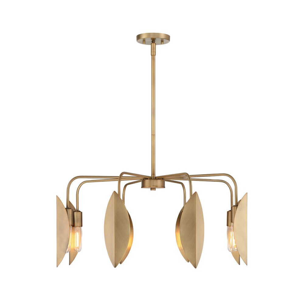Designers Fountain 30" 8-Light Modern Chandelier in Old Satin Brass with Metal Shades