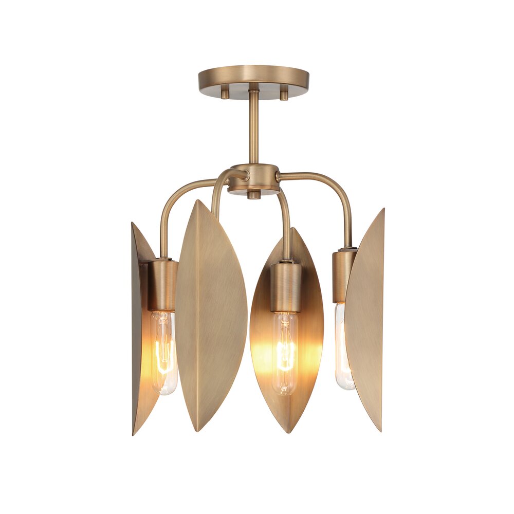 Designers Fountain 12.25" 4-Light Modern Semi Flush Mount Light in Old Satin Brass with Metal Shades