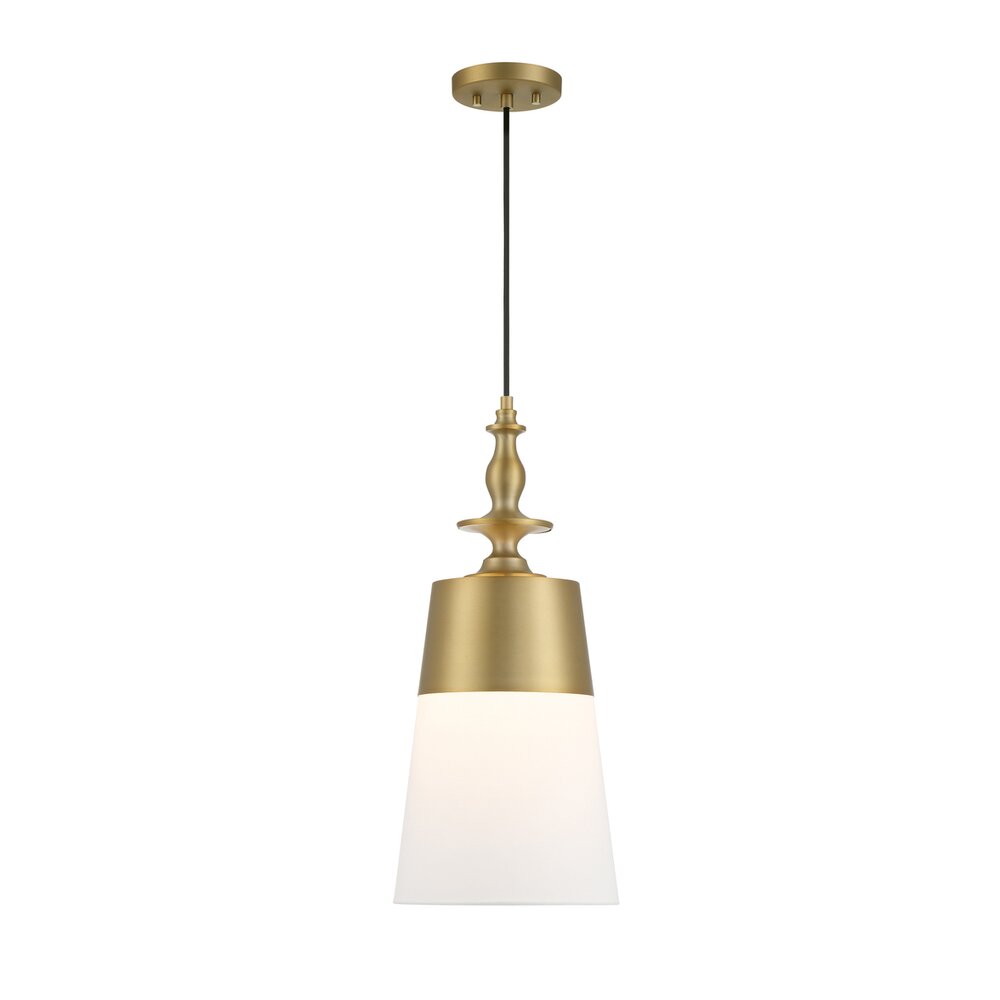 Designers Fountain 10" 1-Light Transitional Pendant Light in Brushed Gold with  White Fabric Shade 