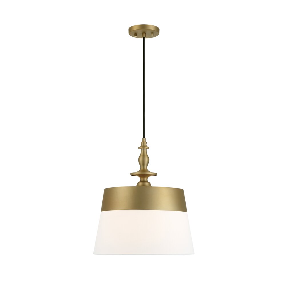 Designers Fountain 15.75" 1-Light Transitional Pendant Light in Brushed Gold with White Fabric Shade 