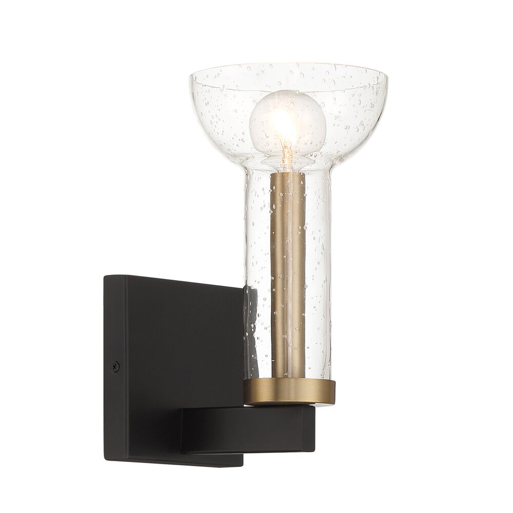 Designers Fountain 9.75" 1-Light Modern Wall Sconce Light in Matte Black with Clear Seedy Glass