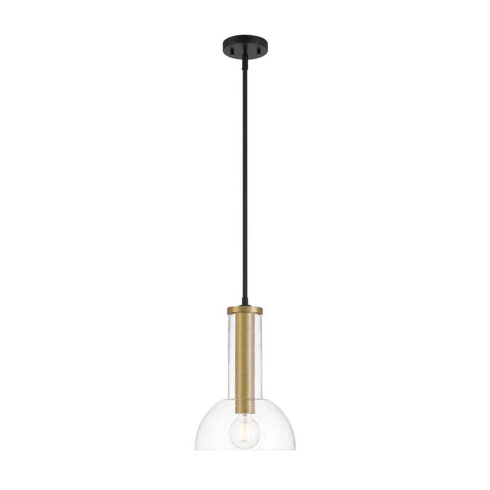 Designers Fountain 10" 1-Light Modern Pendant Light in Matte Black with Clear Seedy Glass