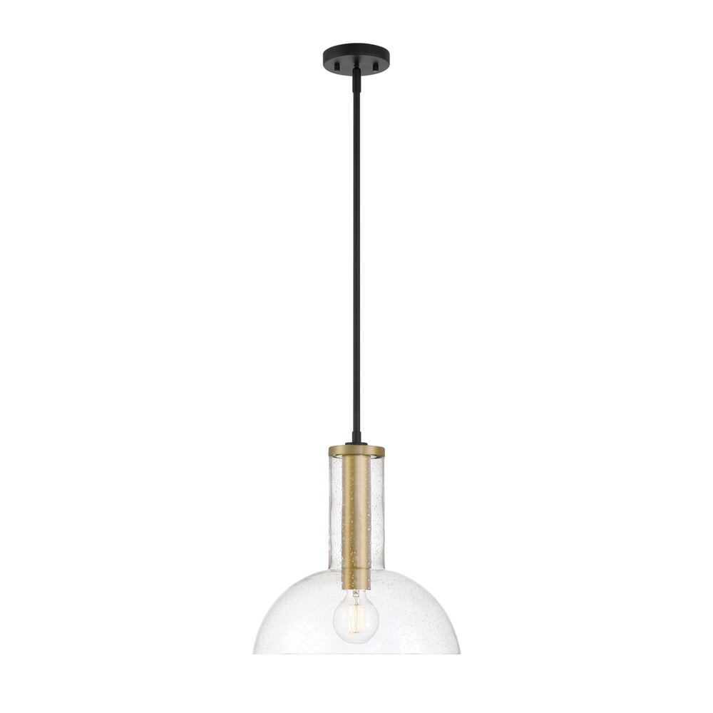 Designers Fountain 14" 1-Light Modern Pendant Light in Matte Black with Clear Seedy Glass