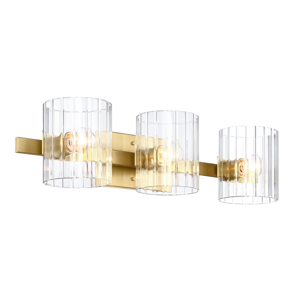 Designers Fountain 24.25" 3-Light Transitional Vanity Light in Brushed Gold with Clear Ribbed Glass 