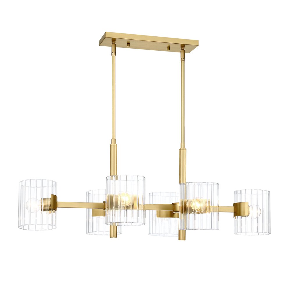 Designers Fountain 36" 6-Light Transitional Island Pendant Light in Brushed Gold with Clear Ribbed Glass 