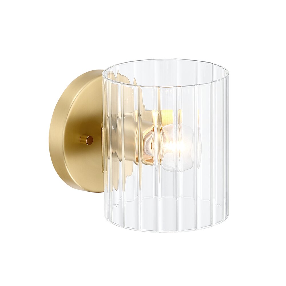 Designers Fountain 6" 1-Light Transitional Wall Sconce Light in Brushed Gold  with Clear Ribbed Glass 