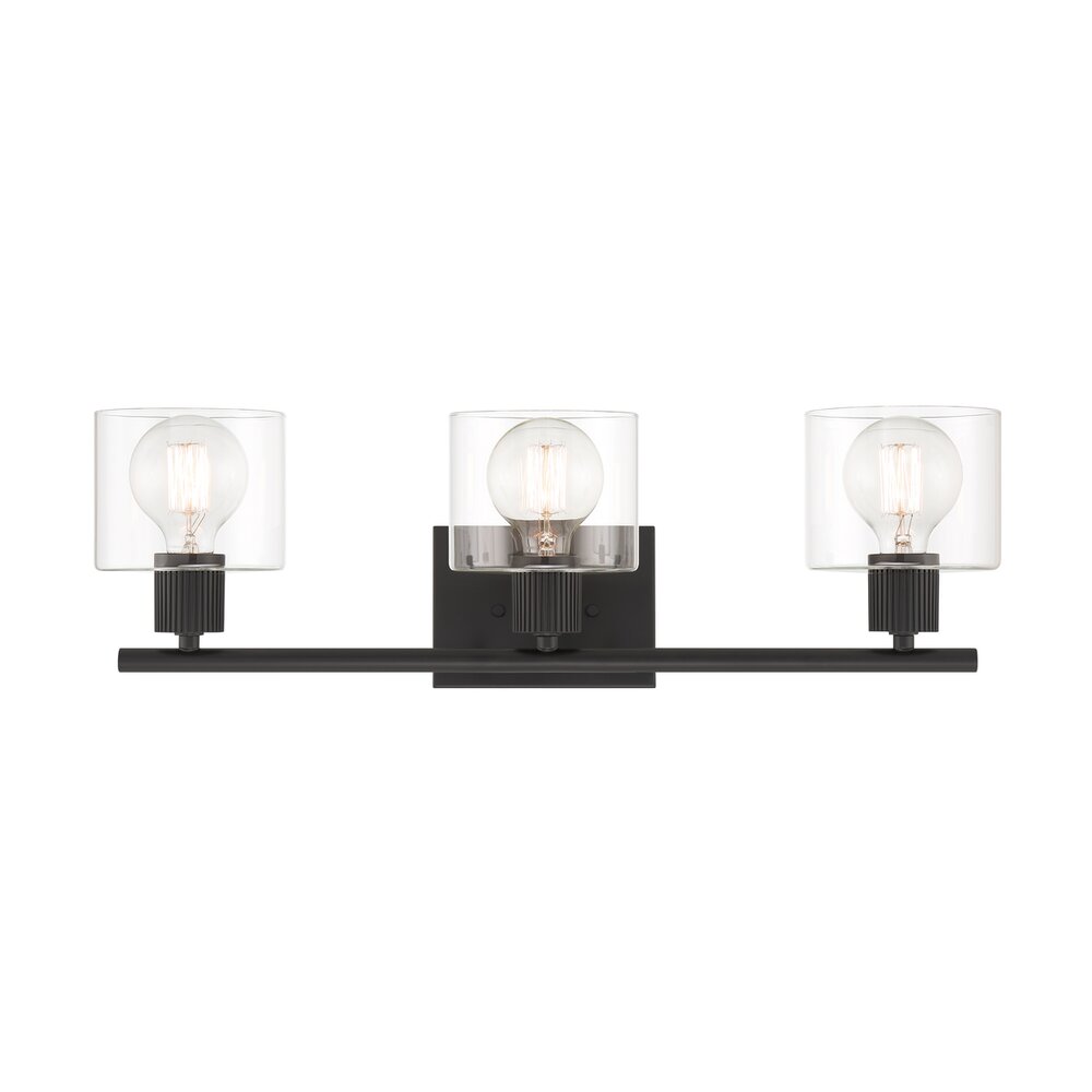Designers Fountain 24" 3-Light Transitional Vanity Light in Matte Black with Clear Glass Shades